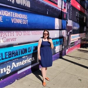 Amazon navy blue smock dress